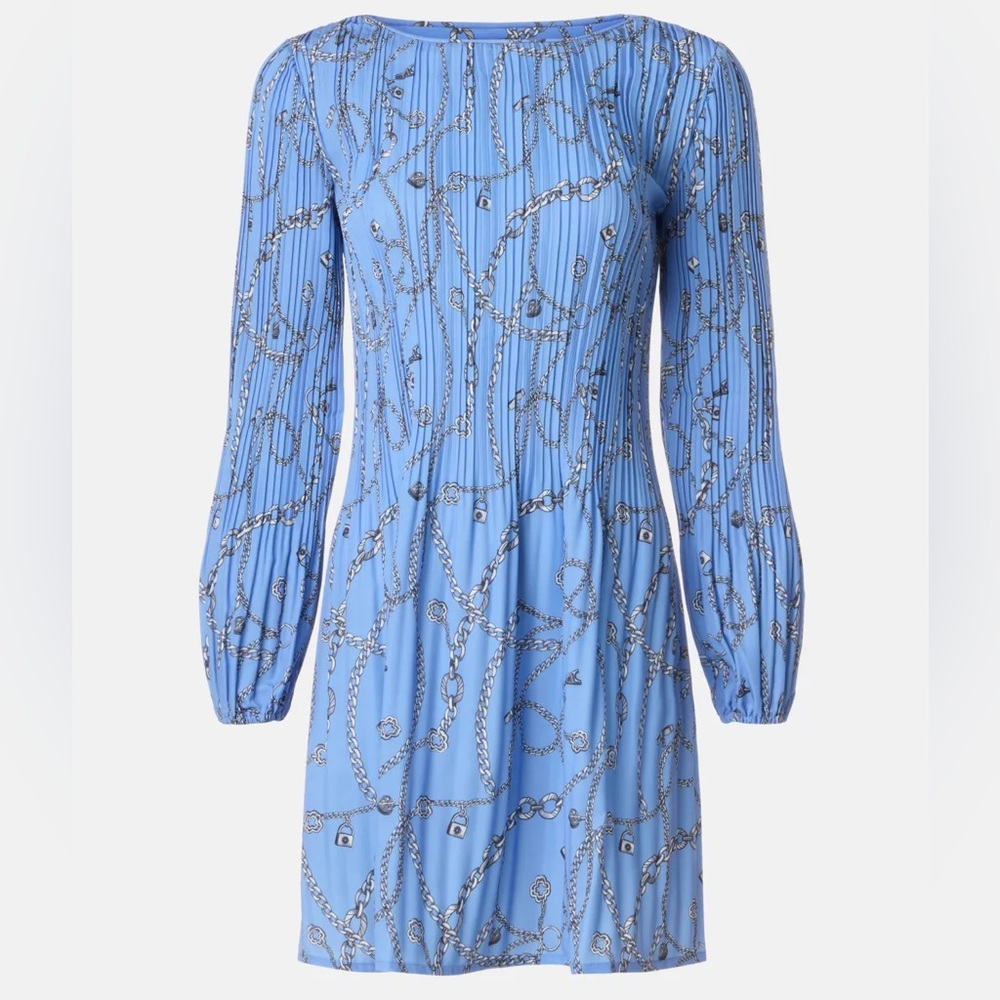 Maje Blue Long Sleeve Chain Print Dress